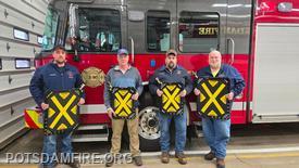 Shown are (l to r) 3rd Asst. Chief Jay Bradish, Garden Place Estates owner Ron Page, 1st Asst. Chief Dan McGregor, Chief Mark Bradish with the new air bags recently purchased with a sizeable donation from Garden Place Estates.